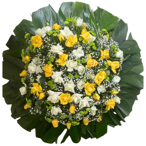 Coroa de Rosas Brancas e Amarelas  1,10mt c/ 40 Rosas 